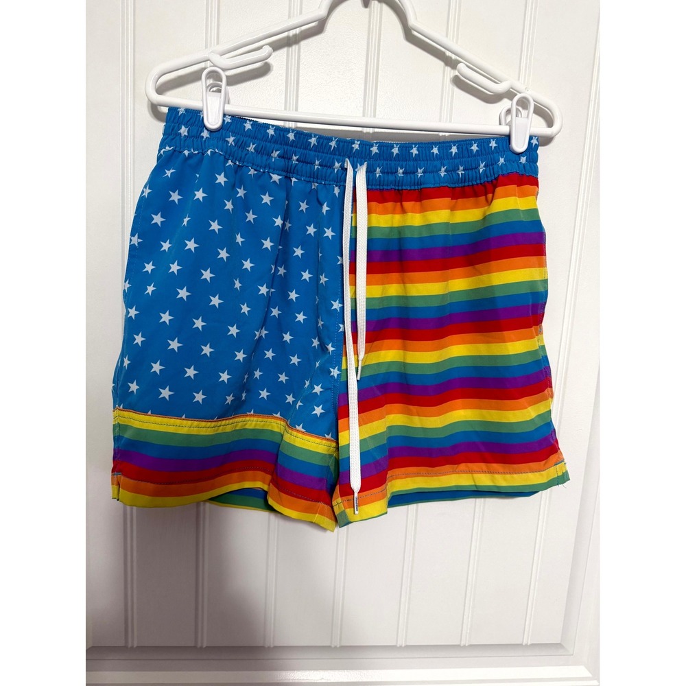 Chubbies Swim Trunks Mens Large Stars Stripes Rainbow Pride 4" Inseam EUC